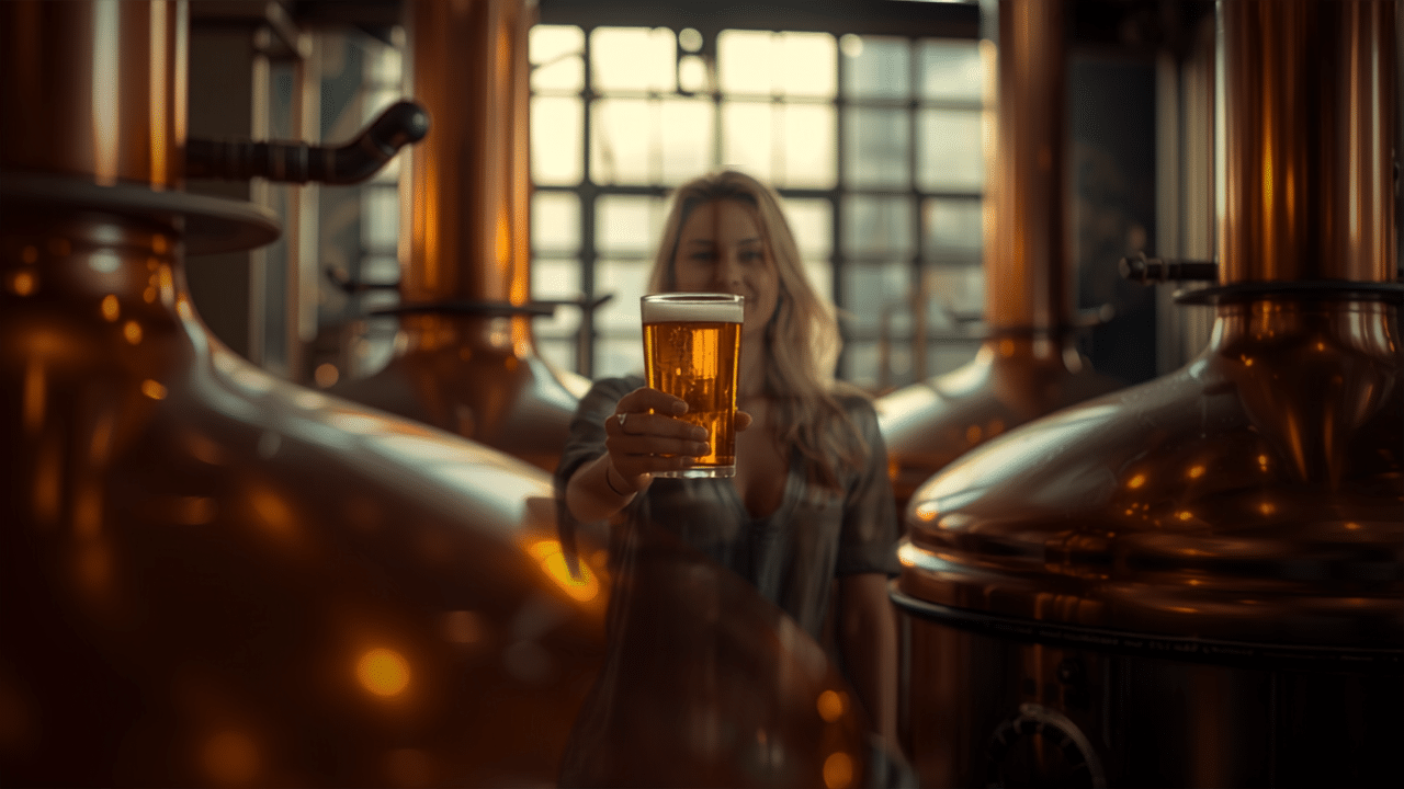 Intérieur d une brasserie artisanale avec cuves en cuivre