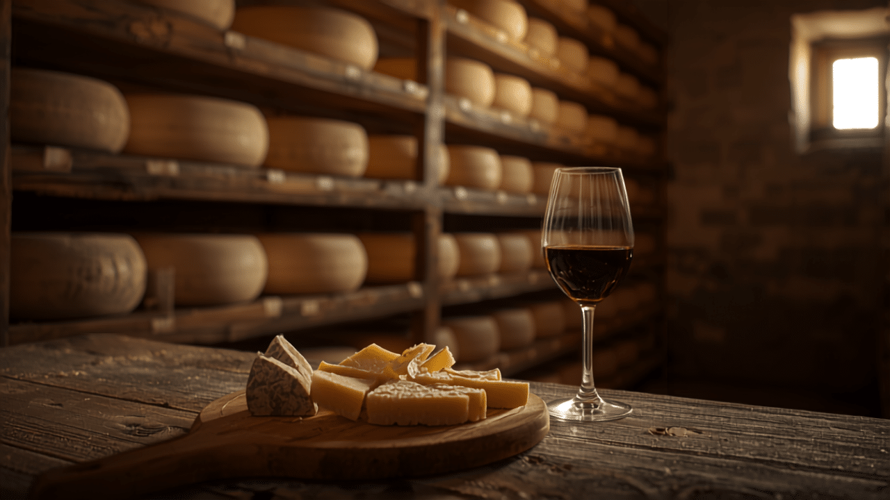 Cave d affinage de fromages avec dégustation et verre de vin