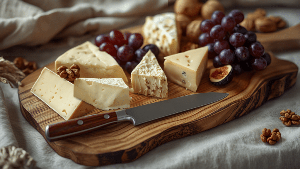 Plateau de fromages cadeau avec raisin figues et noix