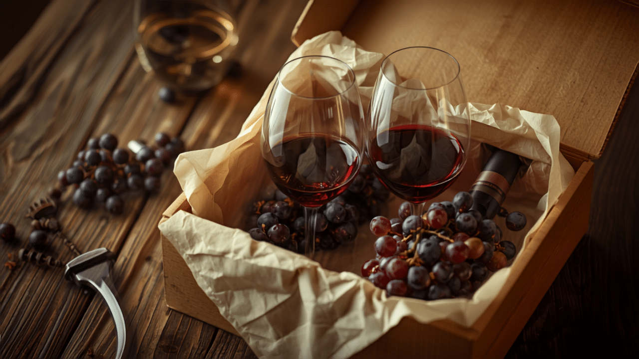 Coffret cadeau de dégustation de vin avec bouteille et verres
