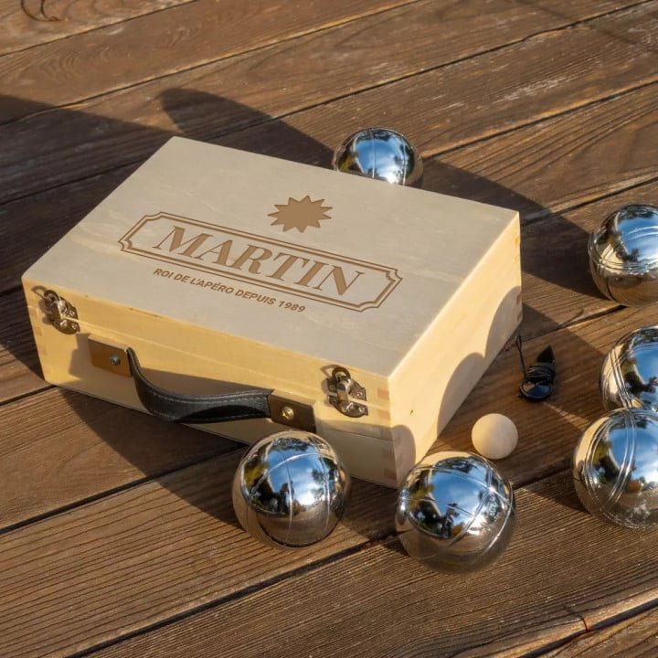 Mallette de 6 boules de pétanque Soleil Anisé à personnaliser, CadoMaestro