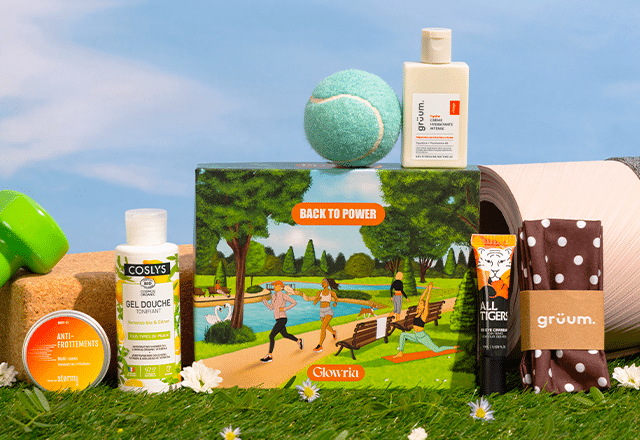 Box Glowria Back to Power avec gel douche, soins et accessoires sport