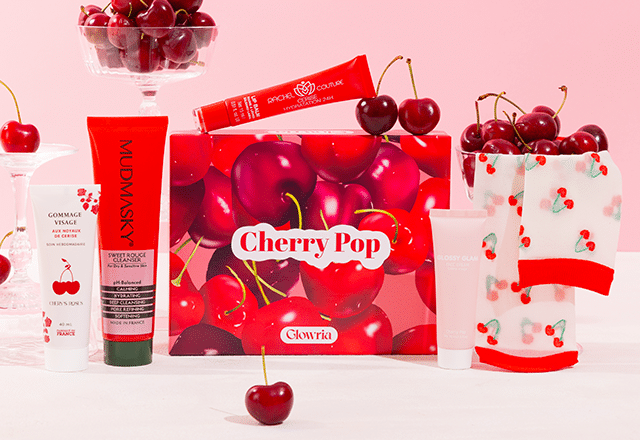 Box Glowria Cherry Pop et ses produits à la cerise