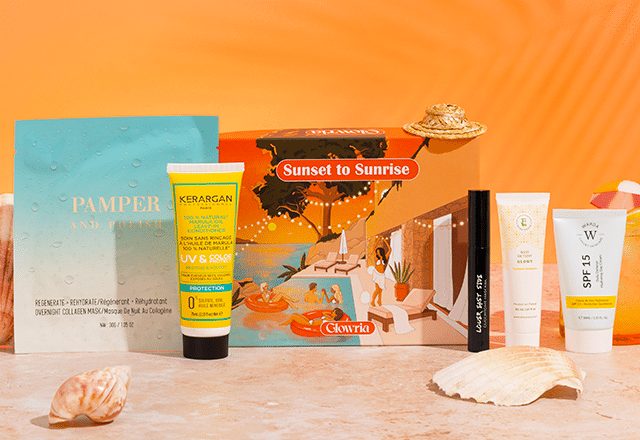 Box Glowria Sunset to Sunrise avec crème solaire et soins