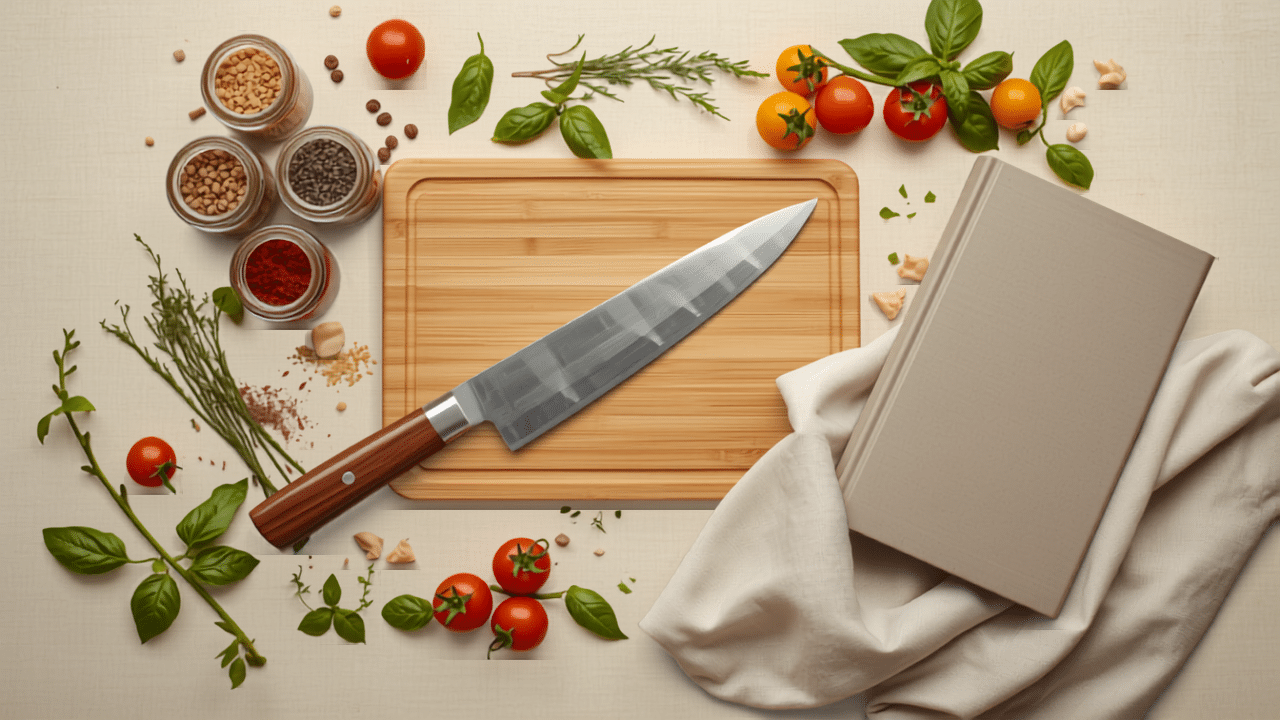 Sélection d’idées cadeaux cuisine : couteau, épices, planche et tablier