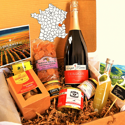 Contenu d’une Gourmet Box : vin, épicerie fine et carte de France