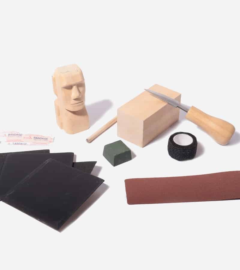 Kit de sculpture sur bois tête de Moaï avec ses outils, L'Avant Gardiste