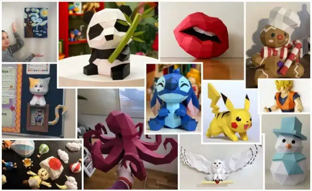 Assortiment de modèles papercraft 3D en origami de papier