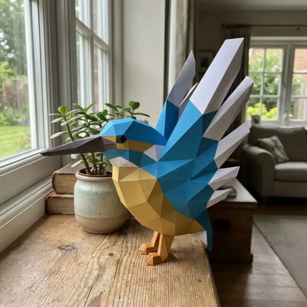 Martin-pêcheur en origami papier 3D terminé