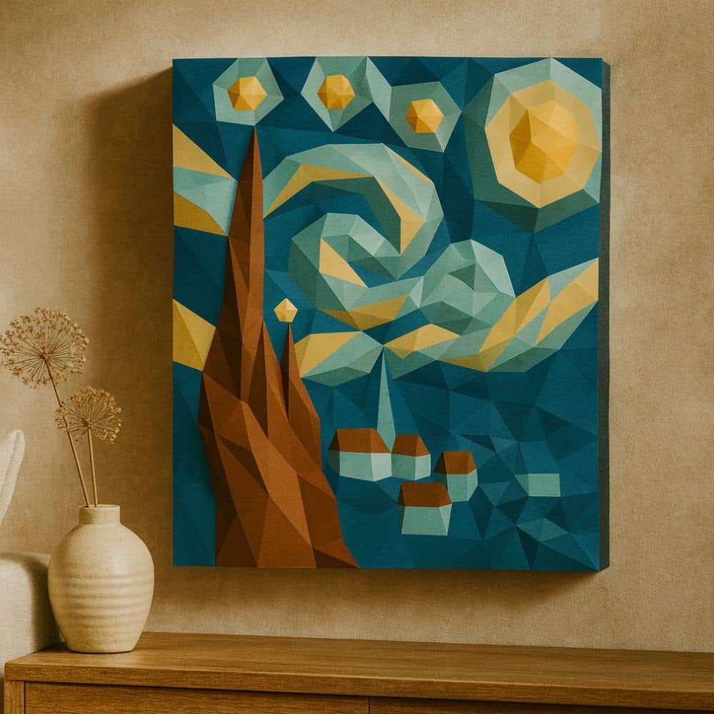 Tableau La Nuit étoilée en papercraft 3D accroché au mur