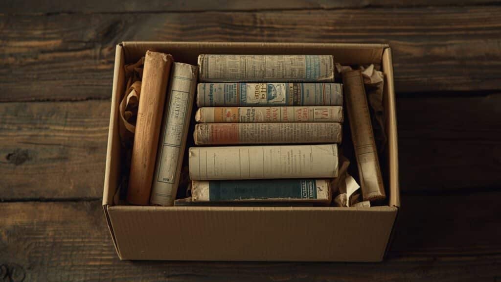 Livres de poche d’occasion dans un carton recyclé