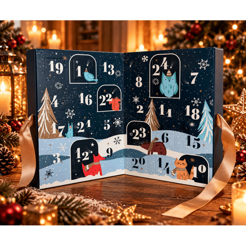 Calendrier de l'Avent Envouthé ouvert avec ses 24 fenêtres numérotées