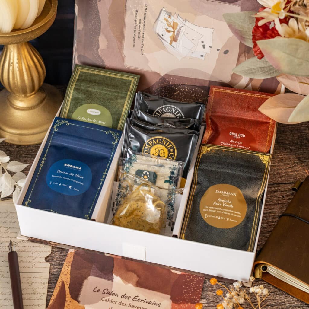 Contenu de la box Le Salon des Écrivains : thés, infusions et douceurs