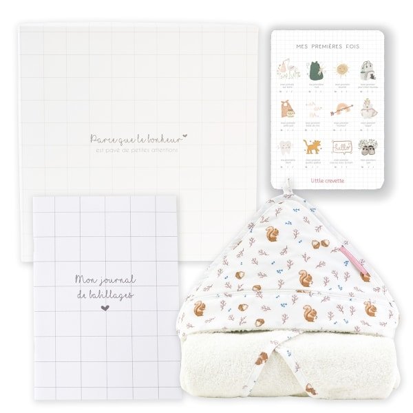 Coffret cadeau naissance Little Crevette avec cape de bain Noisette