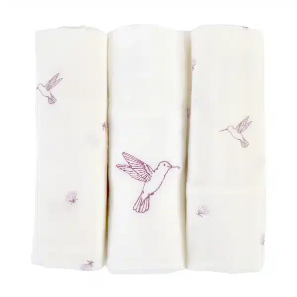 Lot de 3 langes bébé en coton bio motif Colibri