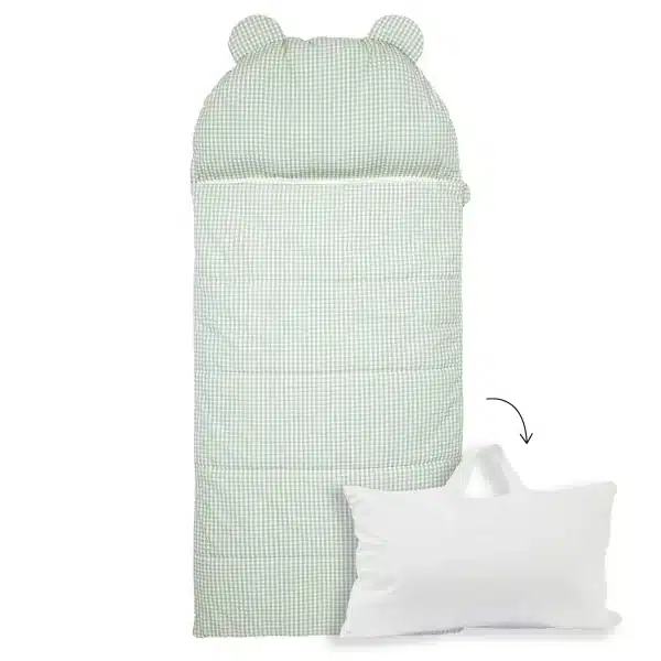 Sac de couchage enfant FilOdoo vichy Olive pour la sieste en maternelle
