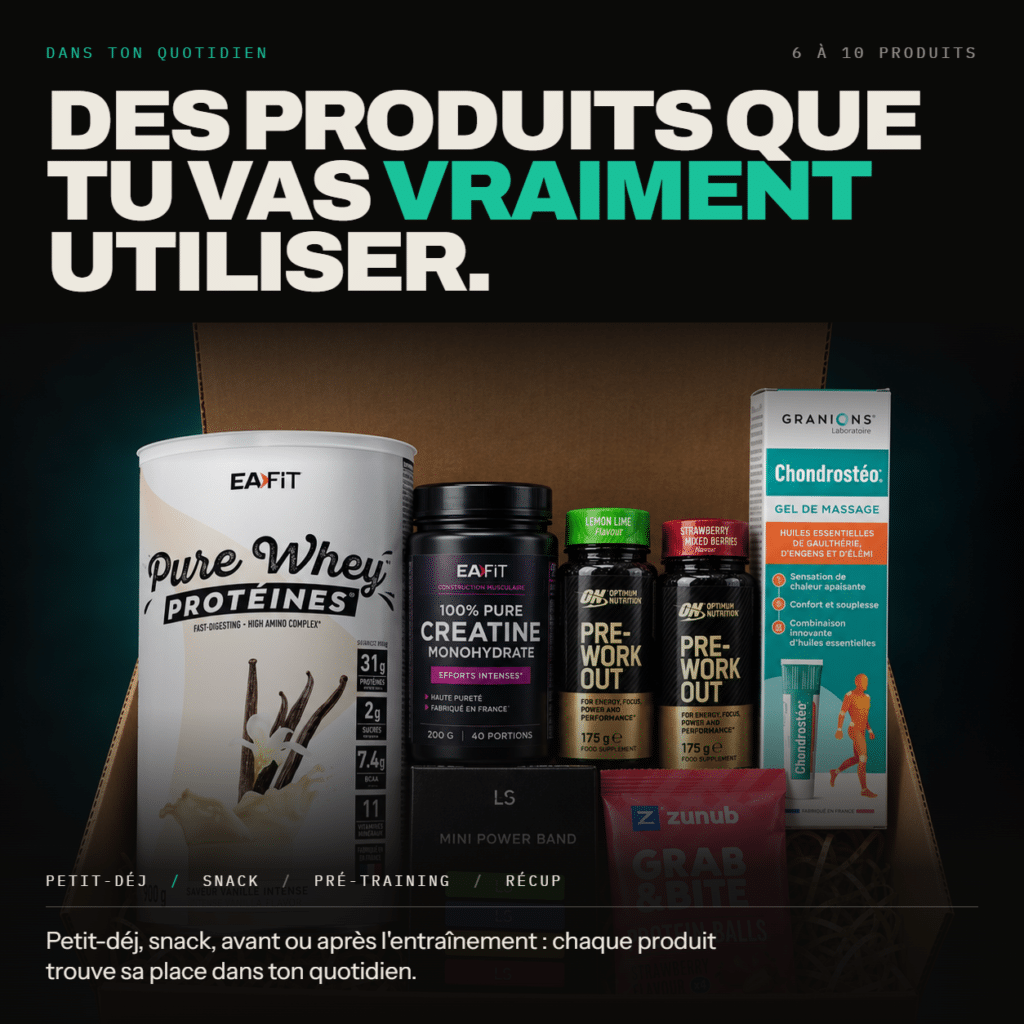 Whey, créatine et pre-workout de la box