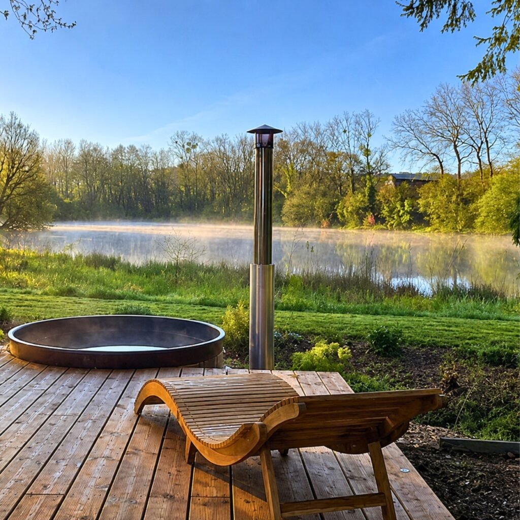 Bain nordique face à un étang, coffret Escale Nature