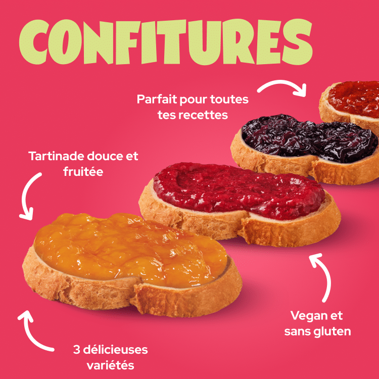 Tartines garnies de confitures ahead sans sucres ajoutés