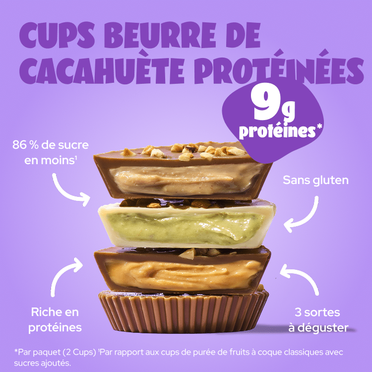 Cups au beurre de cacahuète protéinées ahead empilées