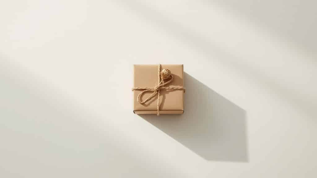 Petite box cadeau en kraft fermée par une ficelle sur fond clair