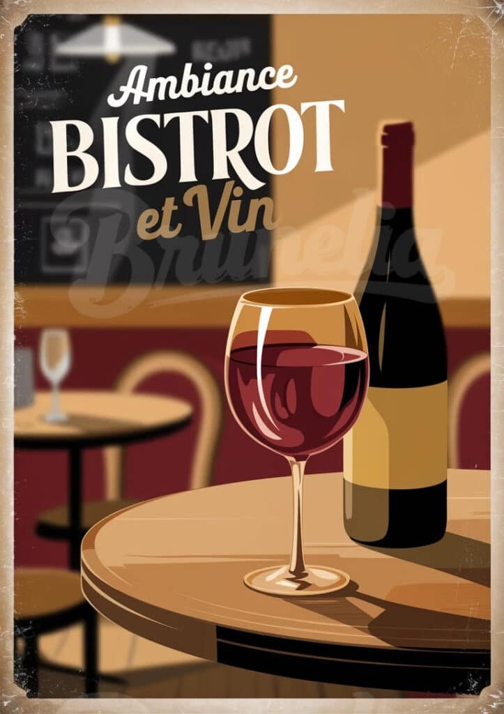 Affiche vintage Bistrot et Vin Brunelia