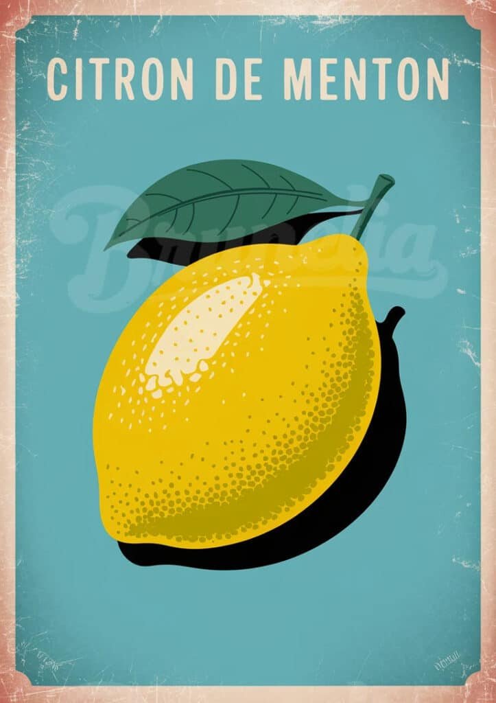 Affiche vintage citron de Menton Brunelia