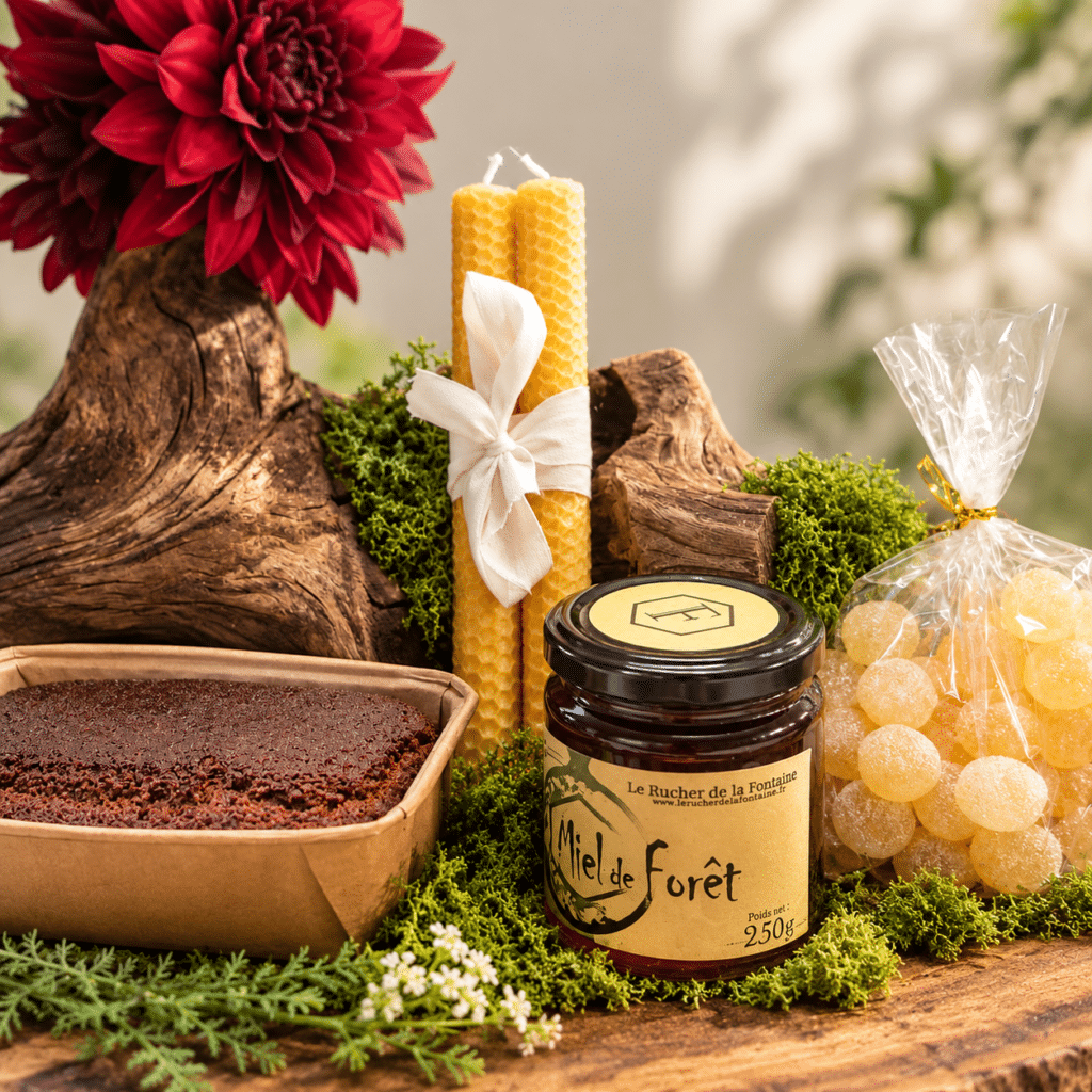 Coffret d’hiver : miel de forêt, pain d’épices, boules au miel et chandelles