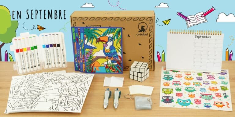 Contenu de la box Créabul de septembre 2026 : cube magique, stylos, cartons entoilés