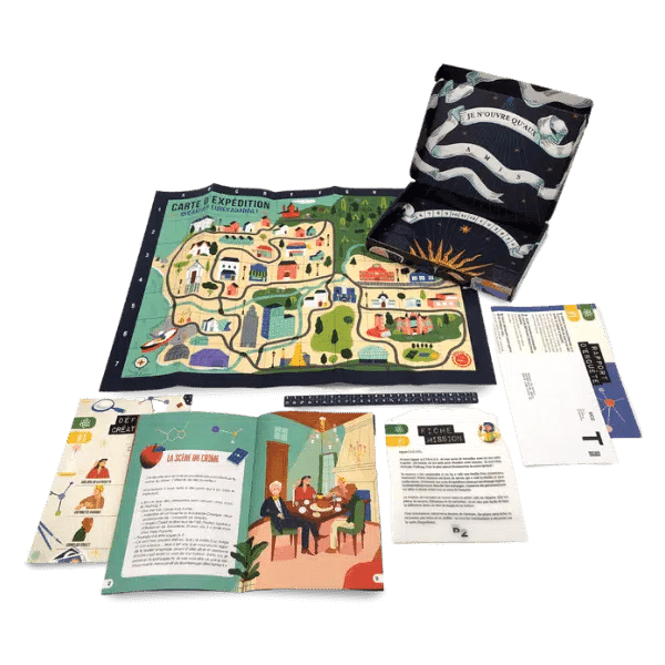 Contenu d’une boîte de l’Enquête par courrier Sciences & Magie En Cavale