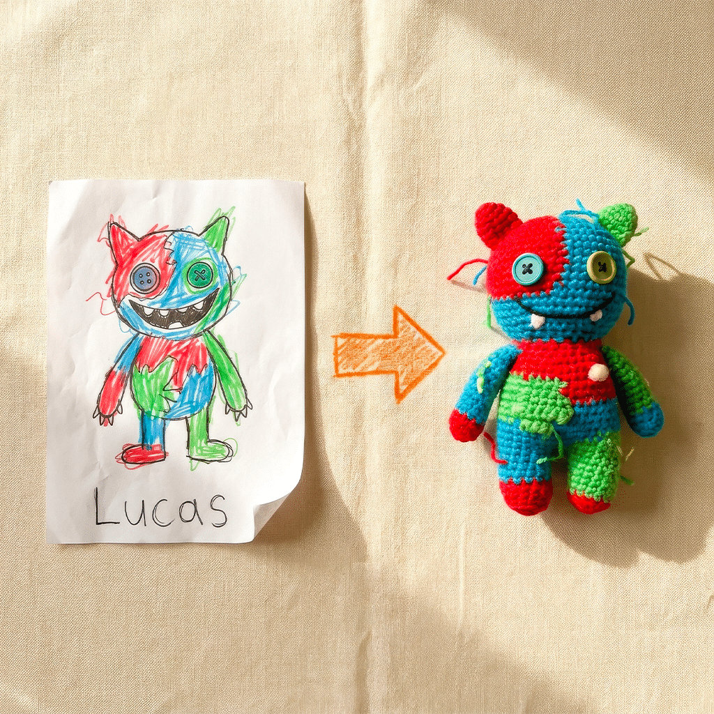 Peluche personnalisée Offre une Peluche réalisée d’après un dessin d’enfant